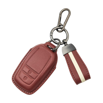 Keyzone royal leather key cover for Innova Crysta, Innova HyCross, Hilux 2 button smart key (RL18_2b)