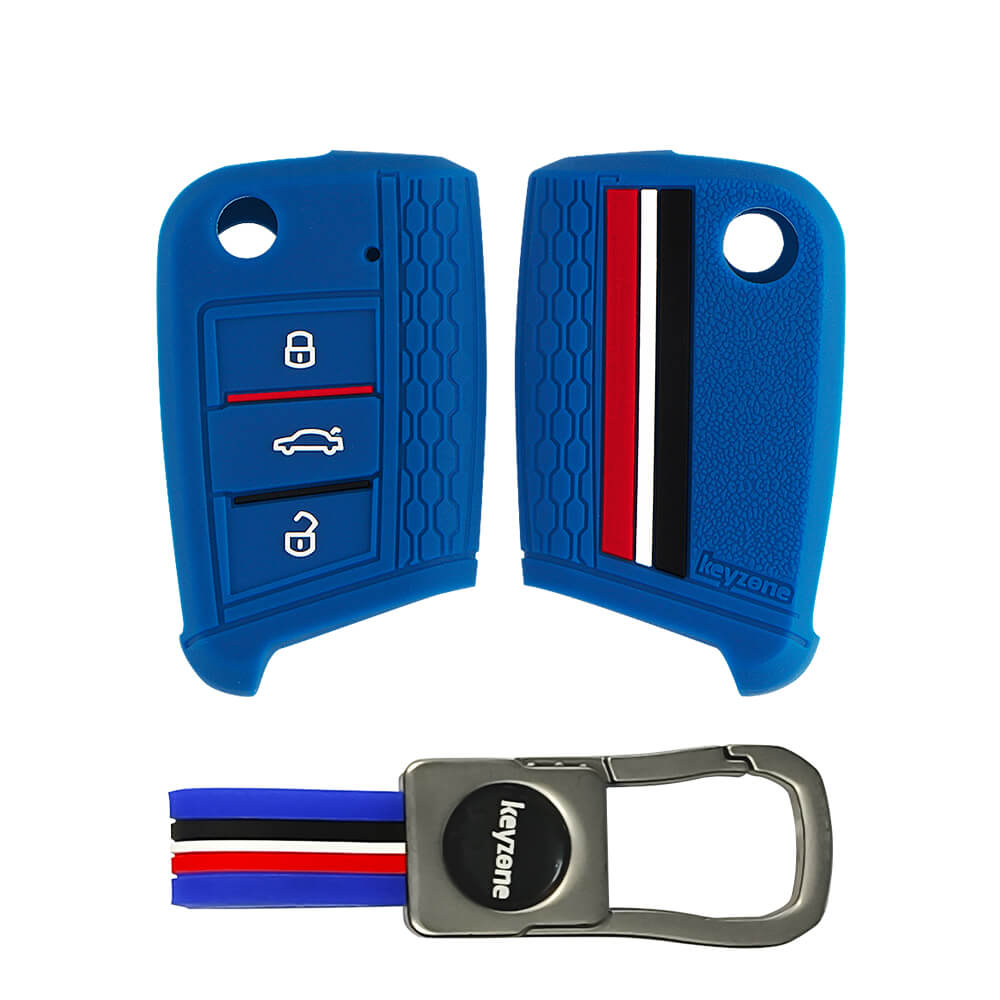 Keyzone striped silicone key cover & metal striped keyring for Slavia,