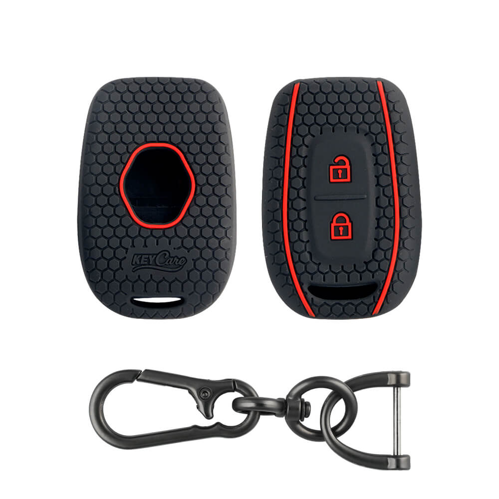 Keycare silicone key cover and keyring fit for : Kwid, Duster, Triber, Kiger remote key (KC-17, Zinc Alloy) - Keyzone