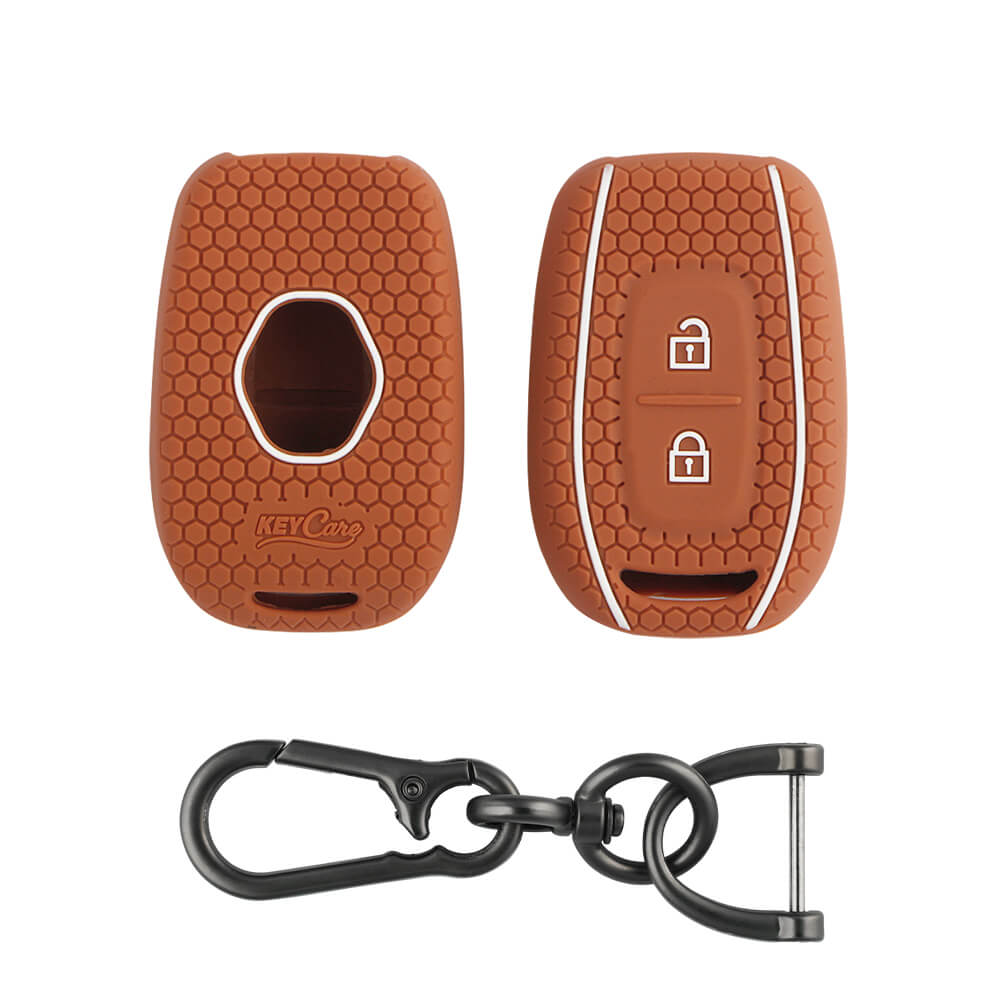Keycare silicone key cover and keyring fit for : Kwid, Duster, Triber, Kiger remote key (KC-17, Zinc Alloy) - Keyzone