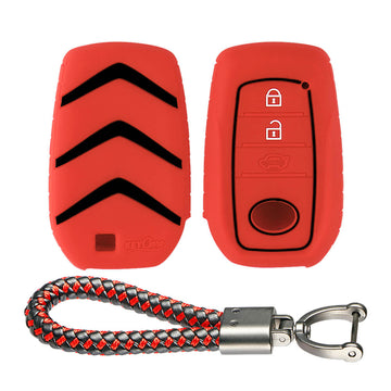 Keycare silicone key cover and keyring fit for : Toyota Innova Crysta, Innova HyCross, Hilux, Fortuner, Fortuner Facelift 2021, Fortuner Legender 2021 smart key (KC-18, Leather Thread Keyring) - Keyzone