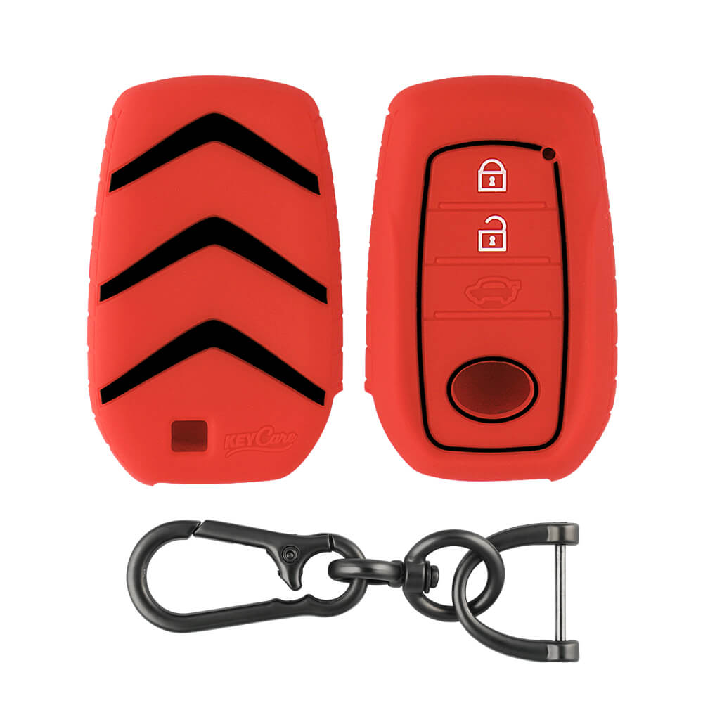 Keycare silicone key cover and keyring fit for : Toyota Innova Crysta, Innova HyCross, Hilux, Fortuner, Fortuner Facelift 2021, Fortuner Legender 2021 smart key (KC-18, Zinc Alloy) - Keyzone