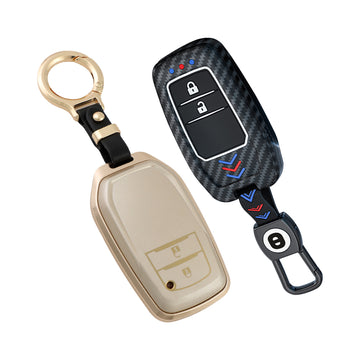 Keyzone Combo Pack – ABS & Aluminium Alloy Key Cover for Innova Crysta, Innova HyCross, Hilux 2 Button Smart Key (ABS18_2b + ALM18_2b)