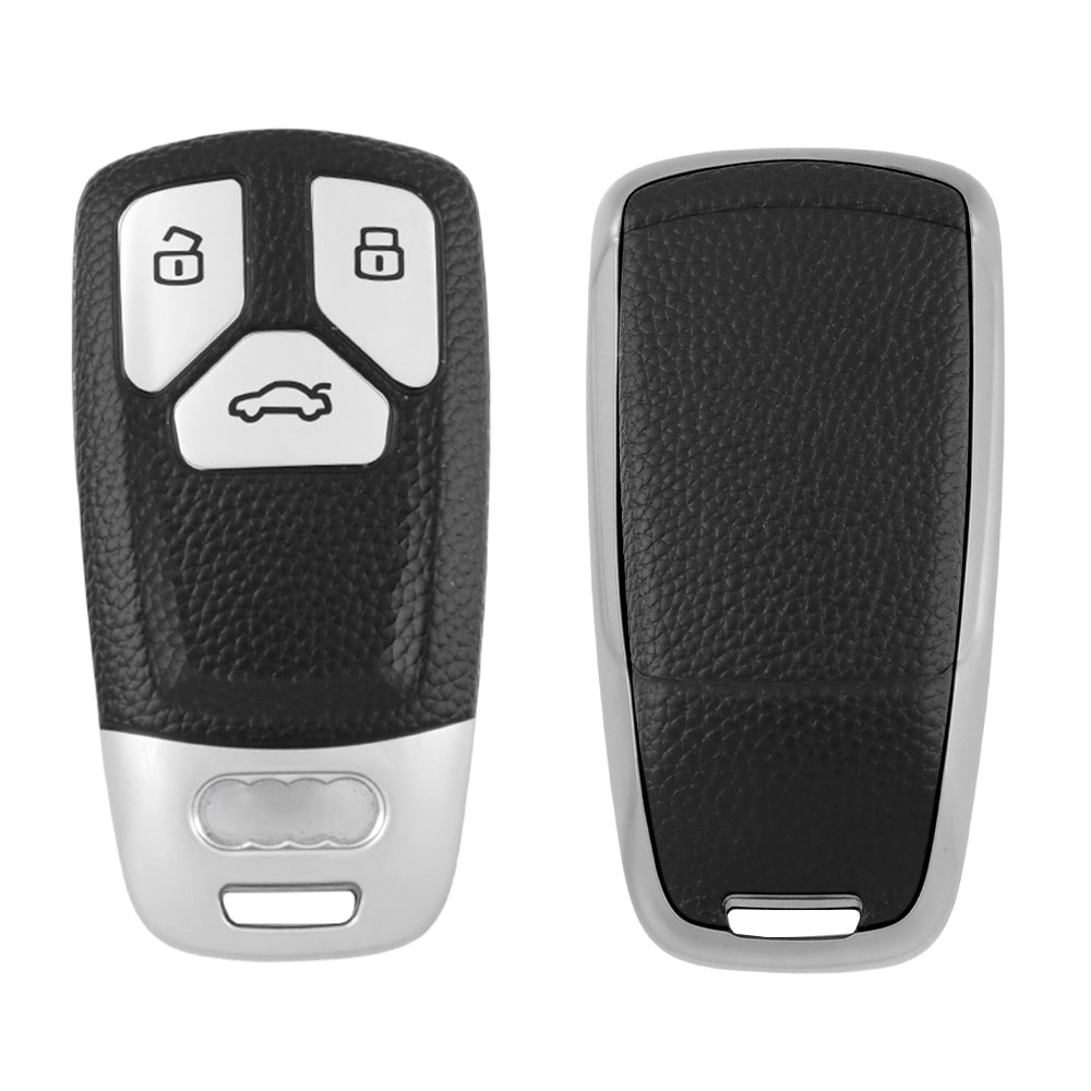 Keyzone leather TPU key cover compatible for Audi Q5, A5, A8, Q7, A4, A6 3 button smart key (LTPU47)