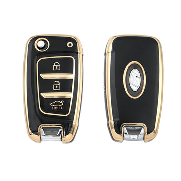 Keyzone TPU key cover & keychain compatible for i20, Kona, Verna 3 button flip key (TP43, TPKeychain)