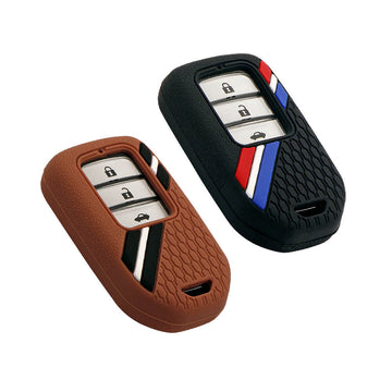 Keyzone Striped Key Cover – Mix Color Combo Offer (Buy 2 & Save) for Honda City, Elevate, Civic, Jazz, Brio, Amaze, CR-V, WR-V, BR-V, Mobilio, Accord 2B/3B/4B/5B Smart Key (KZS-15)