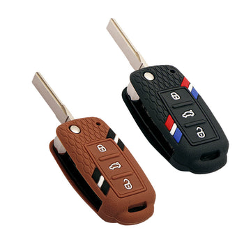 Keyzone Striped Key Cover – Mix Color Combo Offer (Buy 2 & Save) for Octavia (Old), Fabia, Laura, Rapid, Superb, Yeti 3 Button Flip Key (KZS-11)