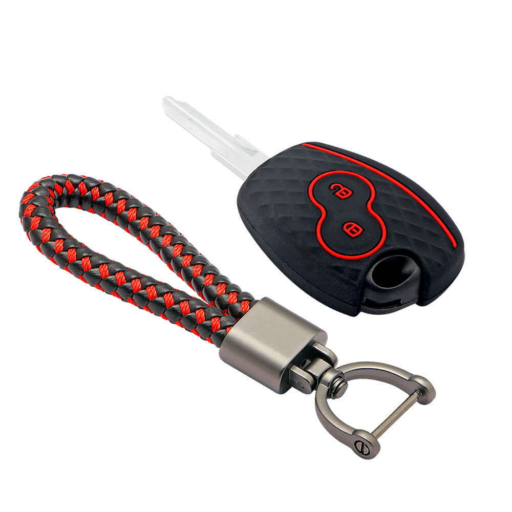 Keycare silicone key cover and keyring fit for : Terrano 2 button remote key (KC-20, Leather Thread Keychain) - Keyzone