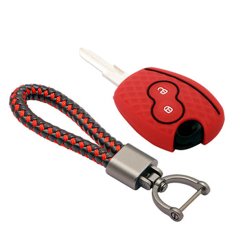 Keycare silicone key cover and keyring fit for : Terrano 2 button remote key (KC-20, Leather Thread Keychain) - Keyzone