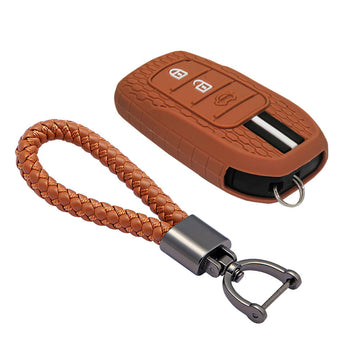 Keyzone striped key cover and keychain fit for: Invicto, Innova Crysta, Innova HyCross, Fortuner, Hilux, Fortuner Legender 2/3 button smart key (KZS-20, Leather Thread Keychain)