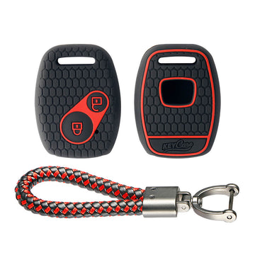 Keycare silicone key cover and keyring fit for : Honda 2 button remote key (KC-21, Leather Thread Keychain)