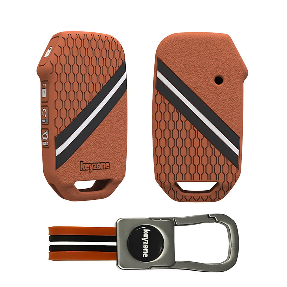 Keyzone striped silicone key cover & metal striped keyring for Kia Car