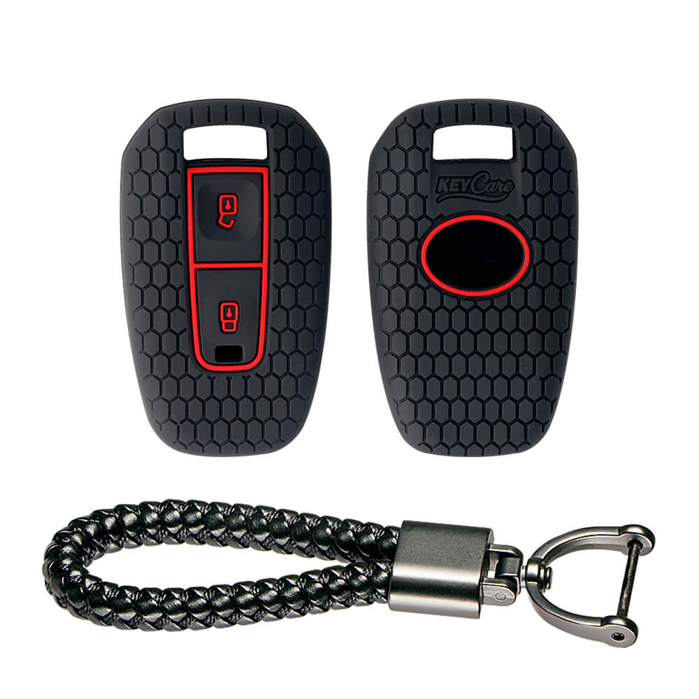 Keycare silicone key cover and keyring fit for: Indica Vista, Indigo Manza 2 button remote key (KC-22, Leather Thread Keychain) - Keyzone