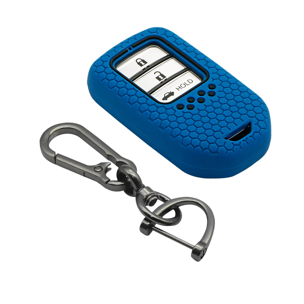 Keycare silicone key cover and keyring fit for : Honda City, Elevate, Civic, Jazz, Brio, Amaze, CR-V, WR-V, BR-V, Mobilio, Accord 2b/3b/4b/5b Smart Key (KC-24, Zinc Alloy Keychain) - Keyzone