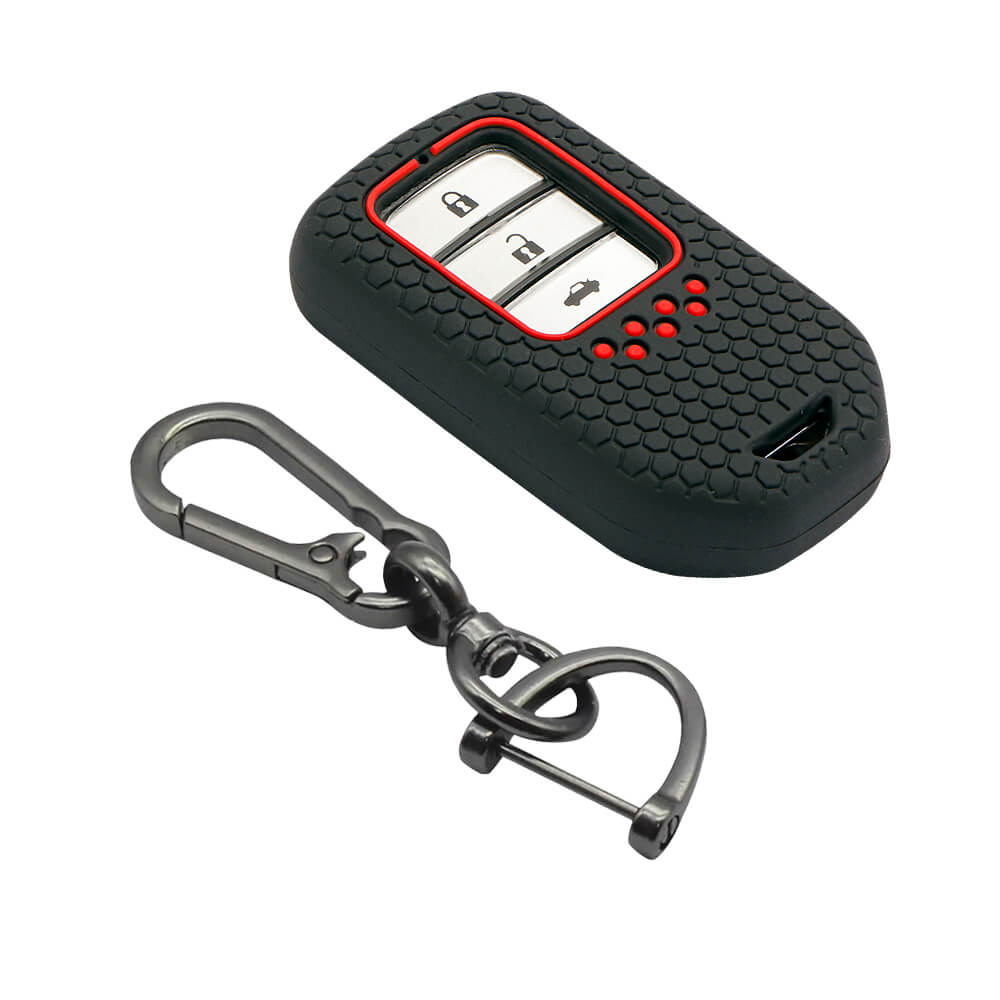 Keycare silicone key cover and keyring fit for : Honda City, Elevate, Civic, Jazz, Brio, Amaze, CR-V, WR-V, BR-V, Mobilio, Accord 2b/3b/4b/5b Smart Key (KC-24, Zinc Alloy Keychain) - Keyzone