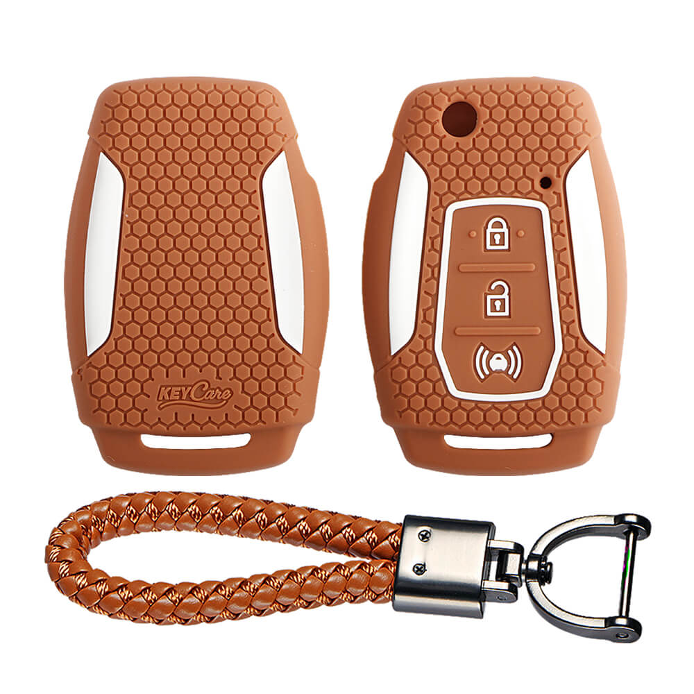 Keycare silicone key cover and keyring fit for : Xuv300, Alturas G4 flip key (KC-25, Leather Thread Keyring) - Keyzone