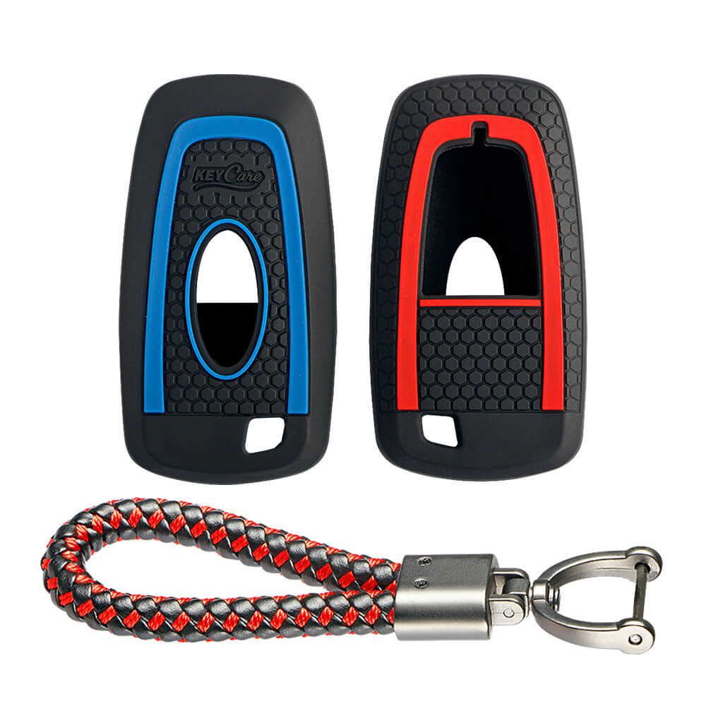 Keycare silicone key cover and keyring fit for : Ford Ecosport, Endeavour, Figo, Freestyle, Figo Aspire 2 button smart (KC-26, Leather Thread Keychain) - Keyzone