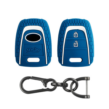 Keycare silicone key cover and keyring fit for : Santro, Eon, I10 Grand remote key (KC-27, Zinc Alloy)