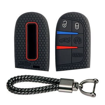 Keycare silicone key cover and keyring fit for : Compass, Trailhawk smart key (KC-28, Leather Thread Keychain)