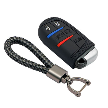 Keycare silicone key cover and keyring fit for : Compass, Trailhawk smart key (KC-28, Leather Thread Keychain)