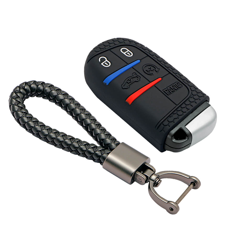 Keycare silicone key cover and keyring fit for : Compass, Trailhawk smart key (KC-28, Leather Thread Keychain) - Keyzone