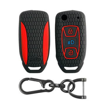Keycare silicone key cover and keyring fit for: Tata Curvv, Nexon, Harrier, Safari, Altroz, Punch, Tigor, Tiago, Zest, Bolt, Hexa flip key (KC-29, Zinc Alloy)