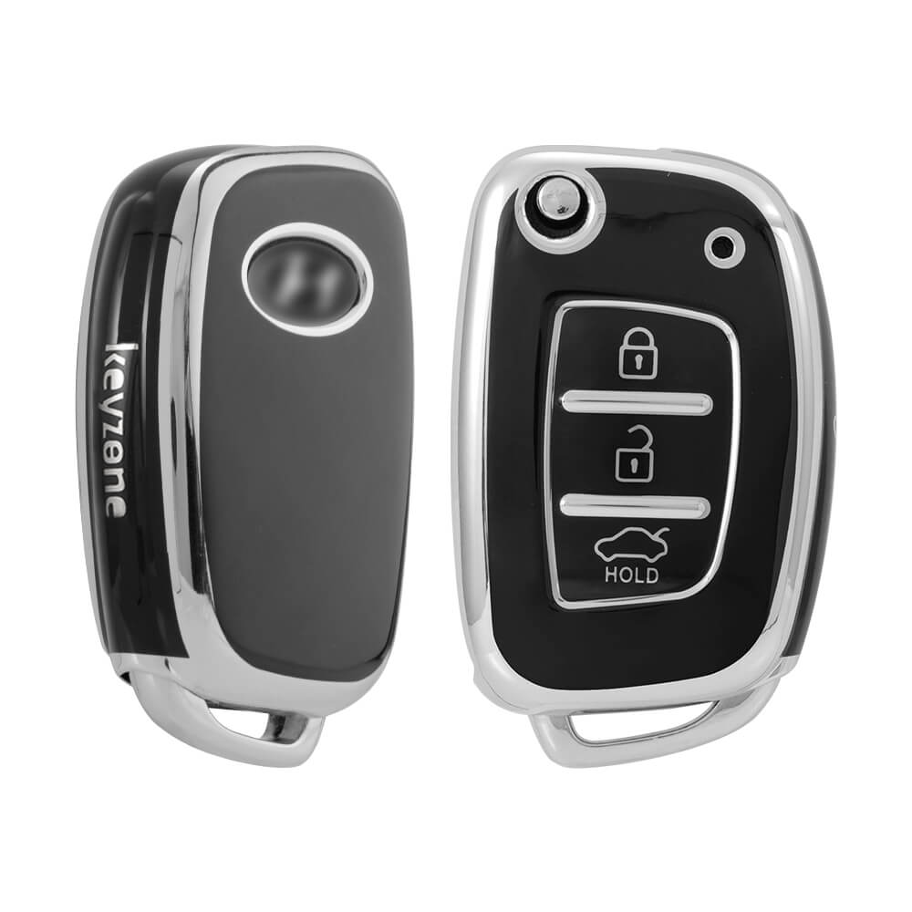 Keyzone Pack of 2 TPU Key Cover For Hyundai : Creta, I20 2020, I20 Elite, I20 Active, Grand I10, Aura, Xcent 19 Onwards, Venue Flip Key (KZTP10-Pack of 2) - Keyzone