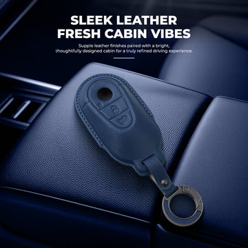 Keyzone Leather Key Cover & AC Vent Car Perfume with 4 fragrances for Mercedes Benz S-Class, G-Class, E-Class 2022 Onwards 3 button smart key(PK71)
