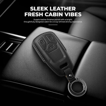 Keyzone Leather Key Cover & AC Vent Car Perfume with 4 fragrances for Audi Q5, A5, A8, Q7, A4, A6 3 button smart key(PK47)