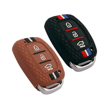 Keyzone Striped Key Cover – Mix Color Combo Offer (Buy 2 & Save) for Exter, Creta, Elite i20, Active i20, Aura, Verna 4S, Xcent, Tucson, Elantra 3 Button Smart Key (KZS-05)