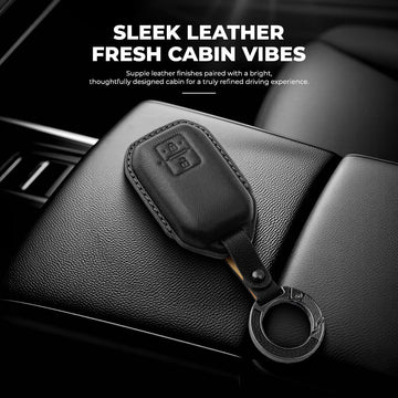 Keyzone Leather Key Cover & AC Vent Car Perfume for Toyota Glanza, Urban Cruiser Hyryder, Rumion 2 button smart key.(PK05)