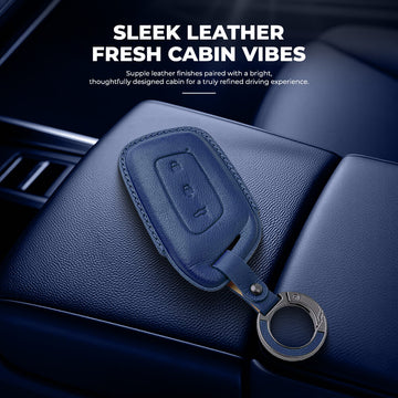 Keyzone Leather Key Cover & AC Vent Car Perfume for MG Hector 3 button smart key(PK64)