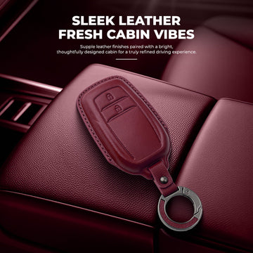 Keyzone Leather Key Cover & AC Vent Car Perfume Compatible for Toyota Innova Crysta, Innova HyCross, Hilux 2 button smart key(PK18-2B)