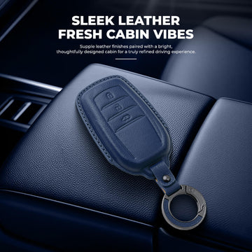 Keyzone Leather Key Cover & AC Vent Car Perfume with 4 fragrances for Toyota Fortuner, Legender, Innova HyCross, Land Cruiser,Invicto  3 button smart key(PK18-3B)