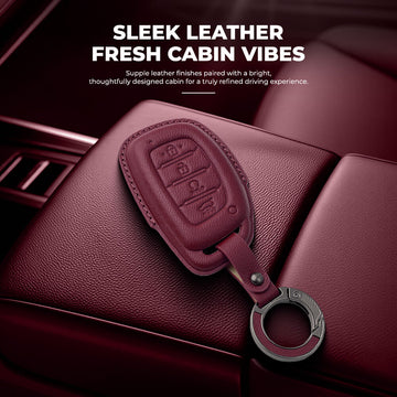 Keyzone Leather Key Cover & AC Vent Car Perfume for Hyundai Alcazar, Creta EV, Creta 2021 Onwards 4 button smart key(PK67)