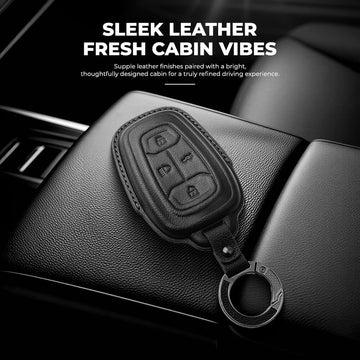 Keyzone Leather Key Cover & AC Vent Car Perfume Compatible for Tata Nexon, Harrier, Safari, Altroz, Punch, Tigor 4 button smart key(PK08)