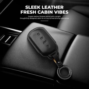 Keyzone Leather Key Cover & AC Vent Car Perfume with 4 fragrances for Tata Sierra, Safari, Harrier, Curvv, Curvv EV 4 button smart key(PK86)