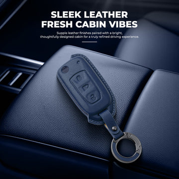 Keyzone Leather Key Cover & AC Vent Car Perfume with 4 fragrances for Tata Curvv, Nexon, Harrier, Altroz, Punch, Safari, Tigor, Tiago, Zest, Bolt 3 button flip key(PK29)