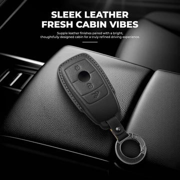 Keyzone Leather Key Cover & AC Vent Car Perfume with 4 fragrances for Mercedes Benz E-Class, S-Class, A-Class, C-Class, G-Class 2020 Onwards 4 button smart key(PK70)