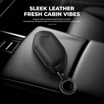 Keyzone Leather Key Cover &  AC Vent Car Perfume for Kia Syros, EV6, EV9 4 Button Smart Key(PK89)