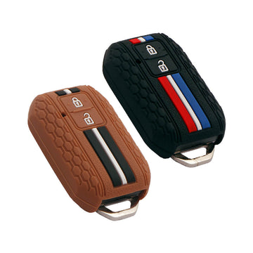 Keyzone Striped Key Cover – Mix Color Combo Offer (Buy 2 & Save) for Victoris, Baleno, Jimny, Grand Vitara, XL6, Ignis, Swift, Ertiga, New Brezza 2022, Fronx, Dzire 2 Button Smart Key (KZS-01)