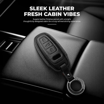 Keyzone Leather Key Cover & AC Vent Car Perfume with 4 fragrances for Audi A3, A6, A7, A8, Q7, Q8, E-Tron, 2018-2025 Models 3 button smart key(PK82)