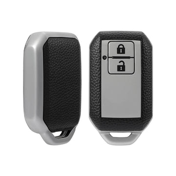 Keyzone Leather TPU Key Cover compatible for Glanza, Urban Cruiser Hyryder, Rumion 2 button smart key (LTPU05)