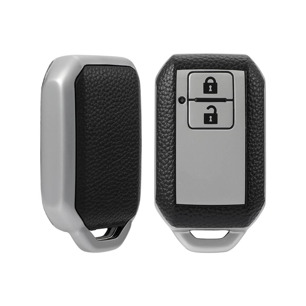 Keyzone Leather TPU Key Cover compatible for Glanza, Urban Cruiser Hyryder, Rumion 2 button smart key (LTPU05) - Keyzone