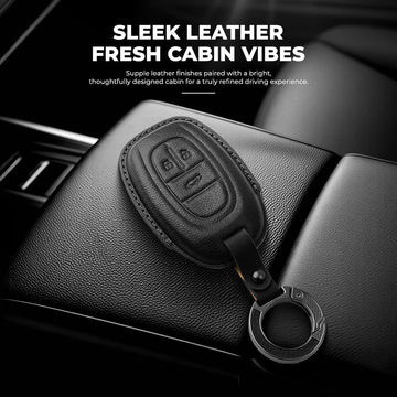 Keyzone Leather Key Cover &  AC Vent Car Perfume for MG Gloster 3 button smart key(PK87)