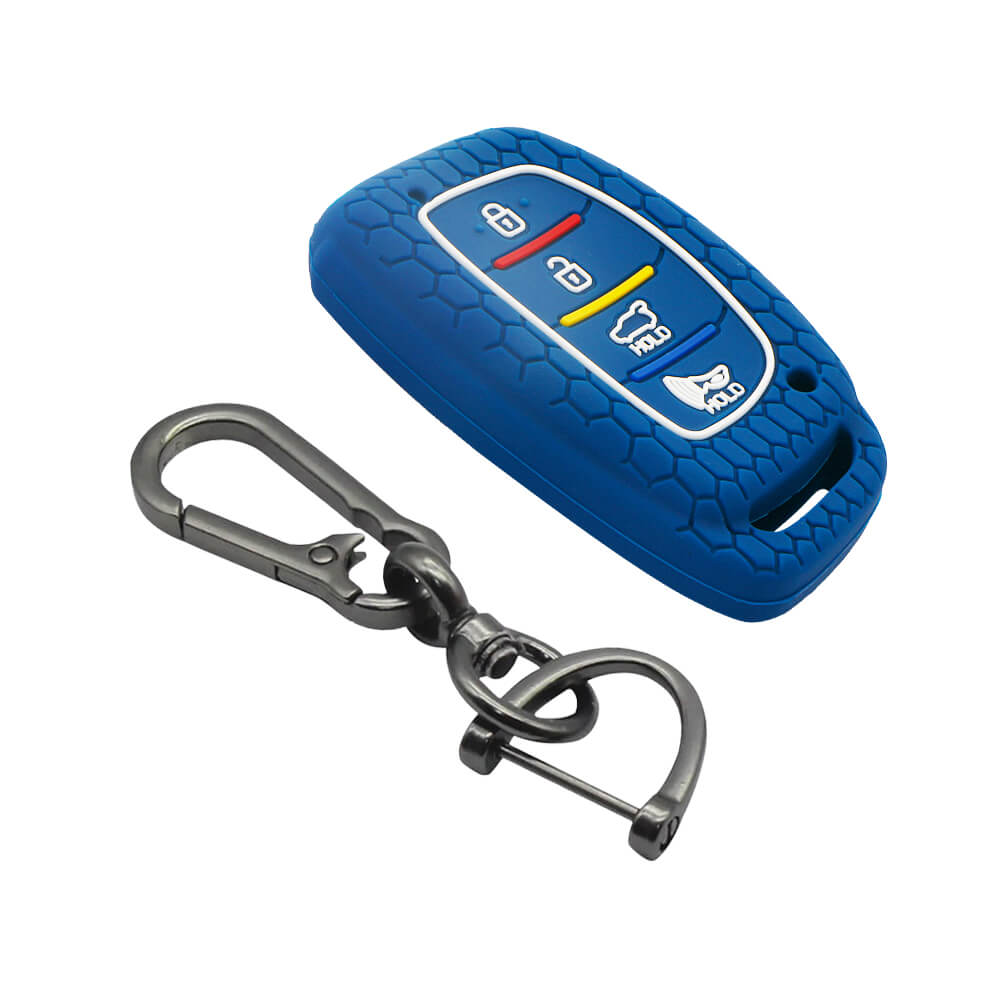 Keycare silicone key cover and keyring fit for : Venue, Elantra, Tucson, I20 N Line 2021, Creta 2020, i20 2020 Hyundai 4 button smart key (KC-30, Zinc Alloy) - Keyzone