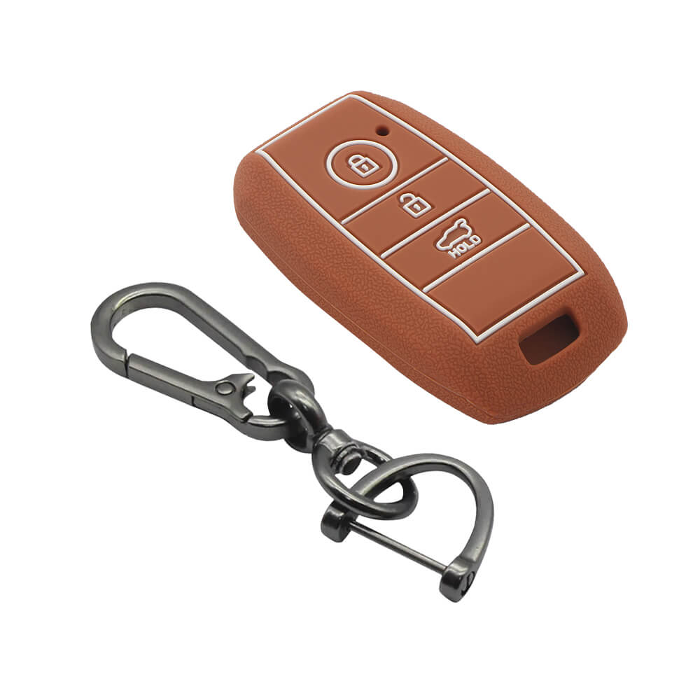 Keycare silicone key cover and keyring fit for : Kia Seltos 3 button smart key (KC-31, Zinc Alloy) - Keyzone