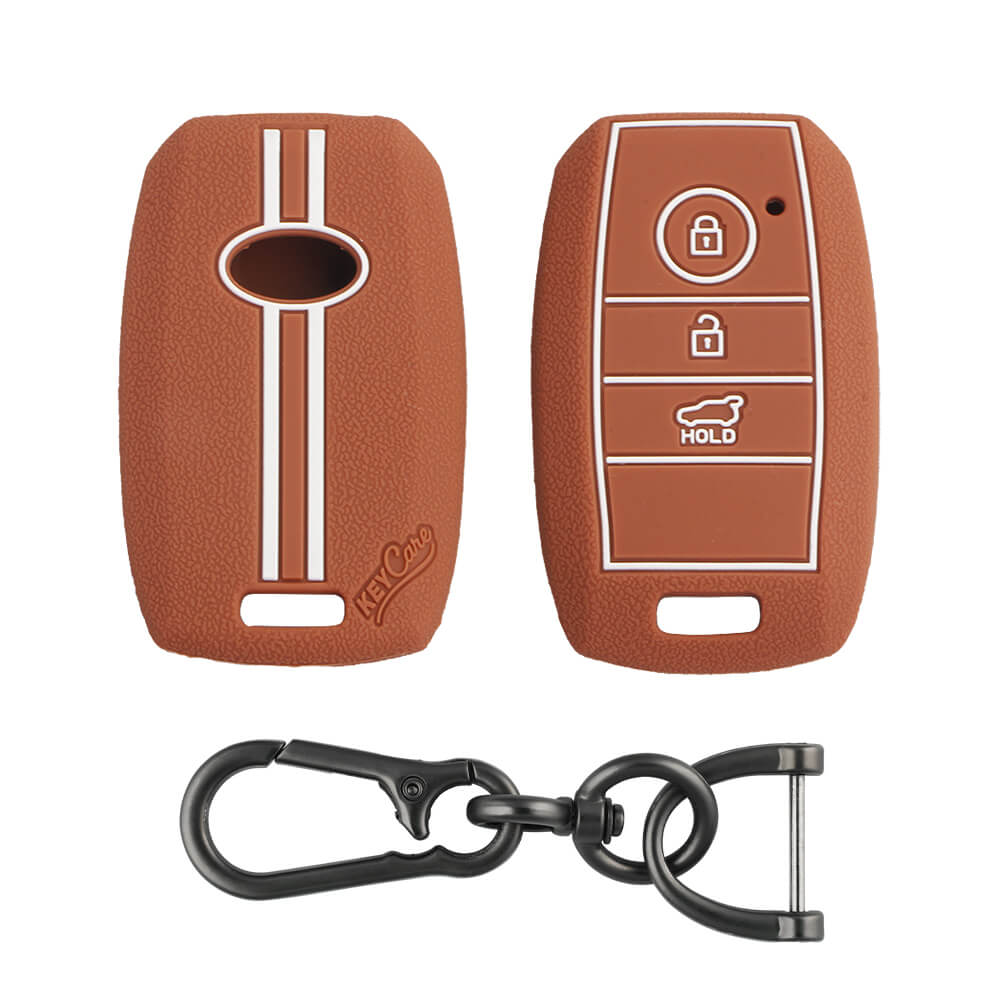 Keycare silicone key cover and keyring fit for : Kia Seltos 3 button smart key (KC-31, Zinc Alloy) - Keyzone