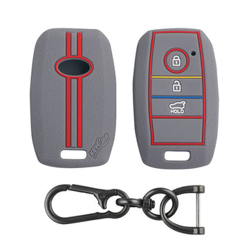Keycare silicone key cover and keyring fit for : Kia Seltos 3 button smart key (KC-31, Zinc Alloy)