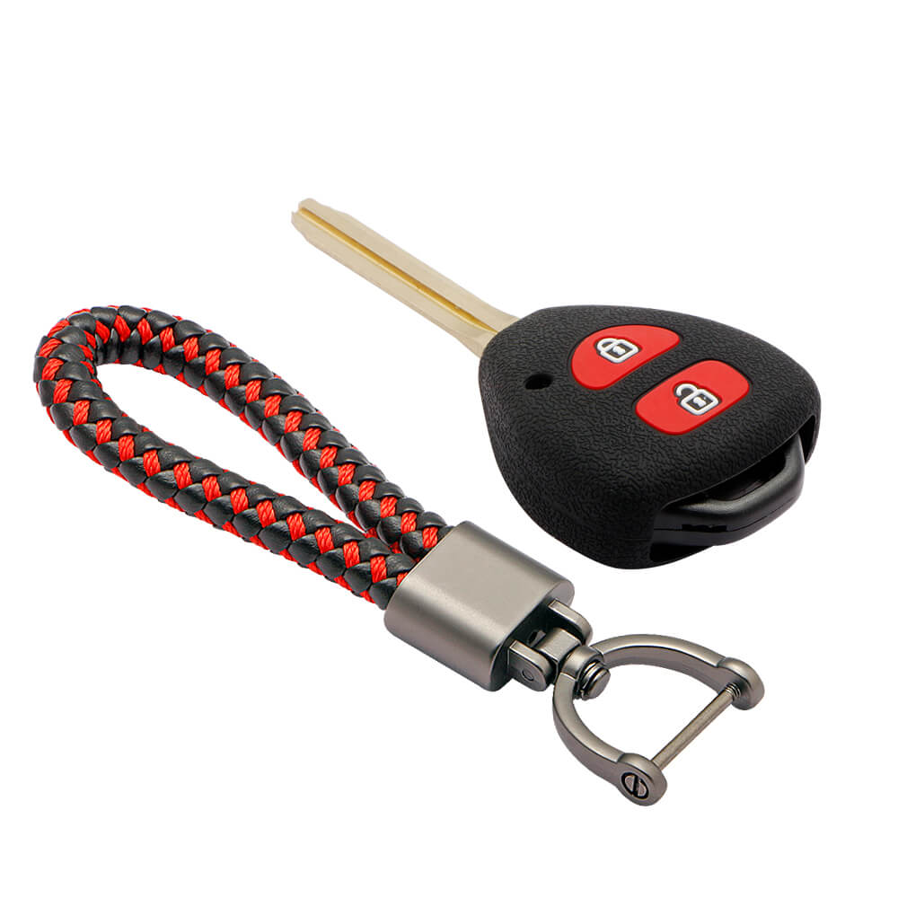 Keycare silicone key cover and keyring fit for : Toyota 2 button remote key (KC-32, Leather Thread Keychain) - Keyzone